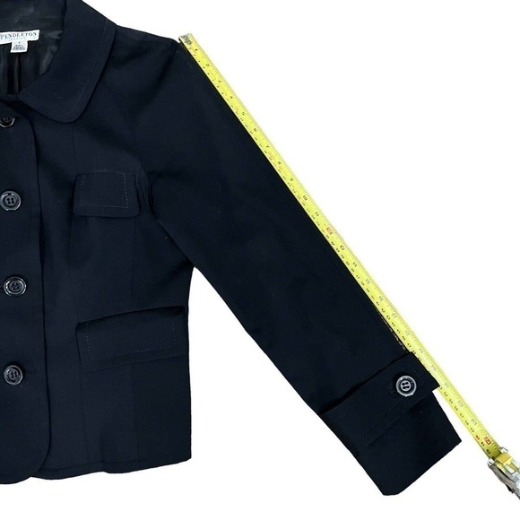 Pendleton Blazer Women’s Black Virgin Wool Blend Jacket Size 8 4 Button Collared - Picture 8 of 10